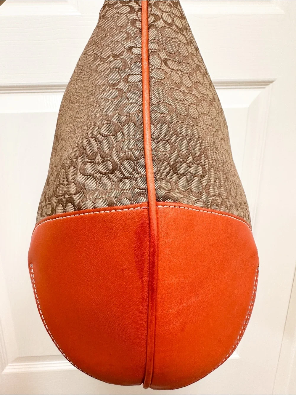 Coach Ergo Large Crescent Hobo Bag Brown Monogram Canvas Orange‎ Leather